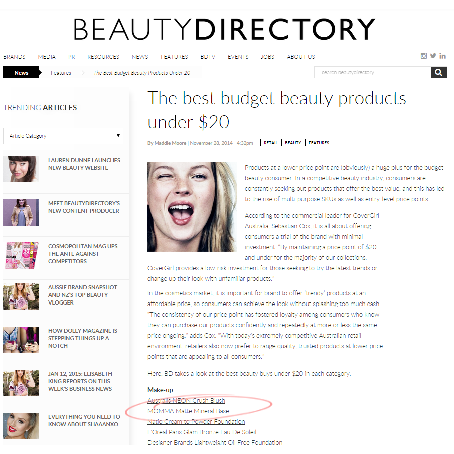 MOMMA mineral makeup featured on Beauty Directory